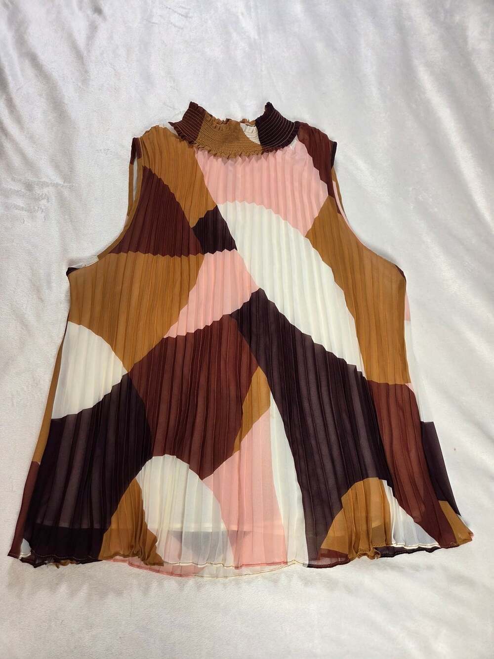 Worthington Geometric Print Pleated Sleeveless Top Size XL